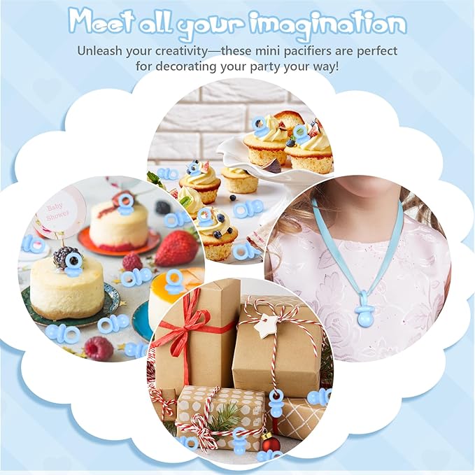 36 PCS Plastic Pacifiers for Baby Shower Game Boy, 1.75 Inch Cute Baby Shower Pacifiers for Decoration DIY, Gender Reveal Table Scatter, Pacifier Hunt Games, Party Favors(Blue)