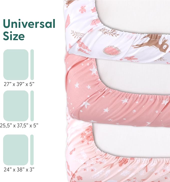 The Peanutshell 3-Pack Fitted Playard Sheets - Soft & Breathable Baby Girl Mini Crib Sheets, Pack N Play Mattress, Fits Standard Playard Pack Play Mattresses - Woodland Floral
