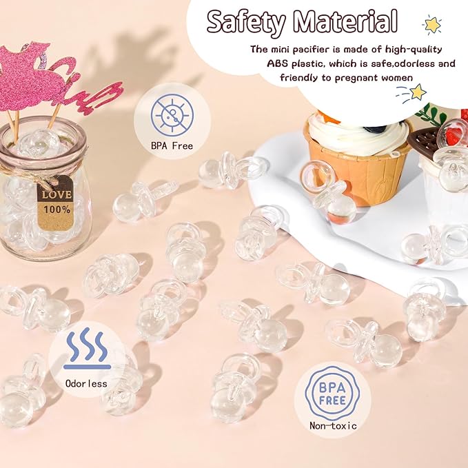 48 Pcs Acrylic Pacifiers for Baby Shower Game Boy Girl, 1.75’’ Baby Shower Pacifiers, Bulk Pacifier for Hunt Games, Decoration DIY, Gender Reveal Table Scatter, Party Favors(Clear)