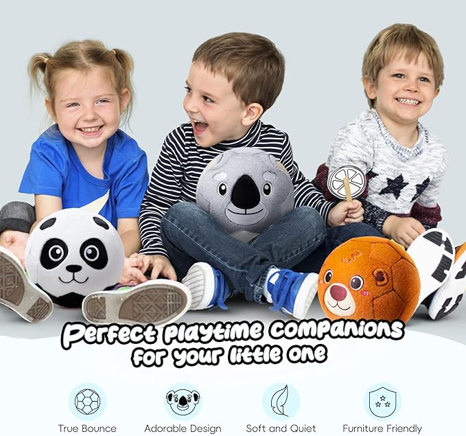 VangeBow Silent Indoor Soccer Balls for Toddlers 1-3, Inflatable Soft Plush Baby Toddler Soccer Ball Toys Gifts for 1 2 3 4 5 Year Old Boy Girl First Birthday Gift (Koala, Pump Include)