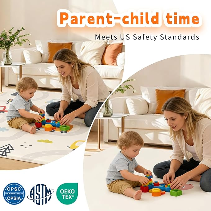 1.3" Thick Baby Play Mat for Floor，50x50 PU Leather Playpen Mat for Toddlers Infant Kids,Ultra Soft Support Cushioned & Waterproof Playmat for Baby Girls and Boys Play on Floor/Car Pattern
