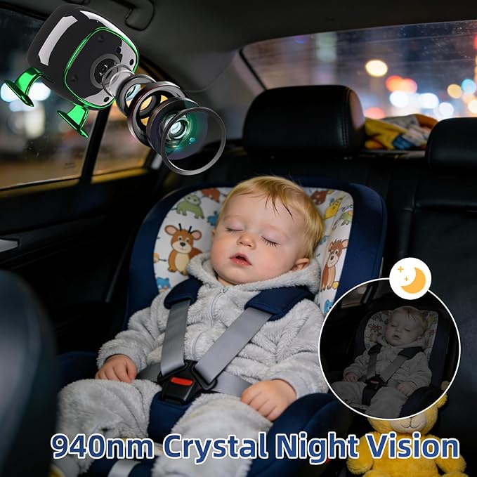 Dual Backseat Camera for 2 Kids 1080P Split-Screen Monitor Baby Camera Rear-Facing Cameras IR Night Vision 360° Rotatable Backseat Screen, Car Seat Mirror Alternative (0082 with 7in Monitor)