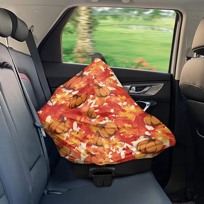 AFPANQZ Pumpkin Maples Stretchy Baby Car Seat Covers for Boys Girls Cool Mom Infant Car Canopy Spring Autumn Winter Snug Warm Breathable Windproof Open Peep Top Universal Fit