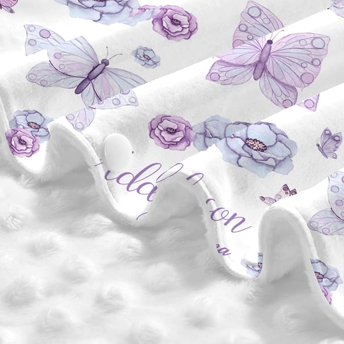 Personalized Baby Car Seat Canopy for Babies, Custom Name Purple Butterfly Baby Car Seat Covers for Girls, Opening Minky Nursing Breastfeeding Cover for Infant, Carseat Canopies for Newborn
