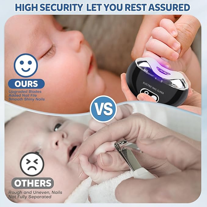 Electric Nail Clipper & Nail File - Baby Electric Nail File with Automatic Trimmer with LED Light - USB Rechargeable Electric Nail Clipper with Built-in Storage for Baby, Kids, Adults, Seniors