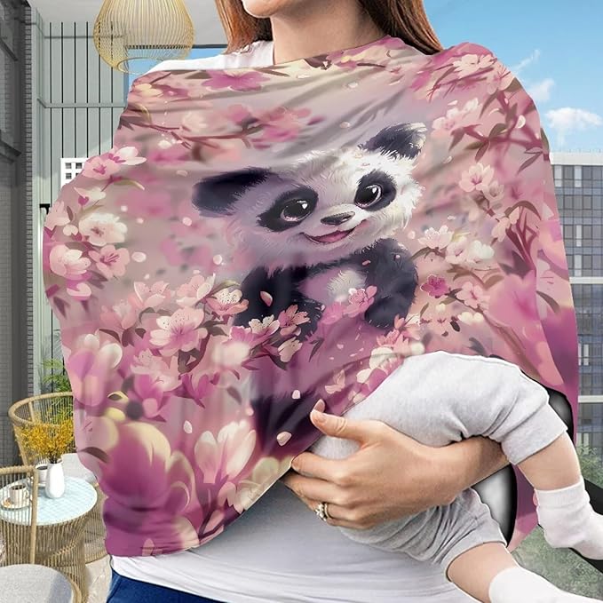 GIFTPUZZ Panda Nursing Cover for Breastfeeding, Car Seat Cover Nursing Scarf, Shopping Cart Stroller Covers, Soft Car Seat Canopy Breathable Multipurpose Design Light Blanket Stroller Cover