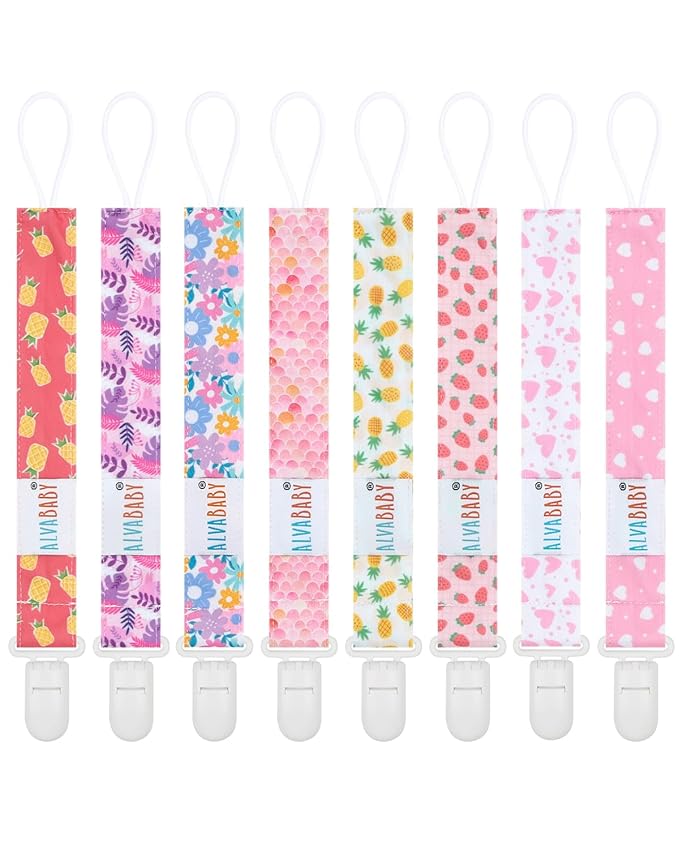 ALVABABY Pacifier Clips 8 Pack Pacifier Binky Paci Holder Leashes for Teethers 8DP22A