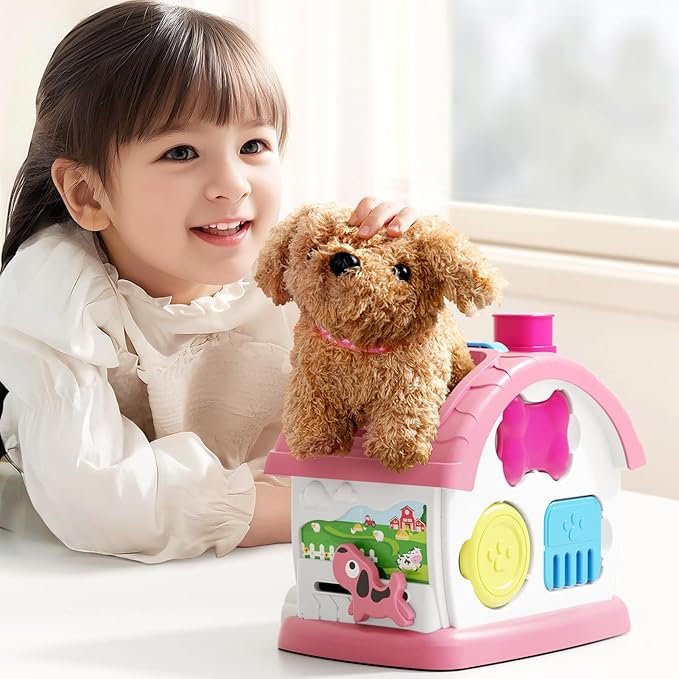 Montessori Toddler Toys for 1 Year Old Girl Gifts, Pretend Play Puppy Toy Music Learning House with Car for Toddlers 1-3, 1st First Birthday Gifts for Girls and Boys Baby Toy 6-12 12-18 6-24 Months