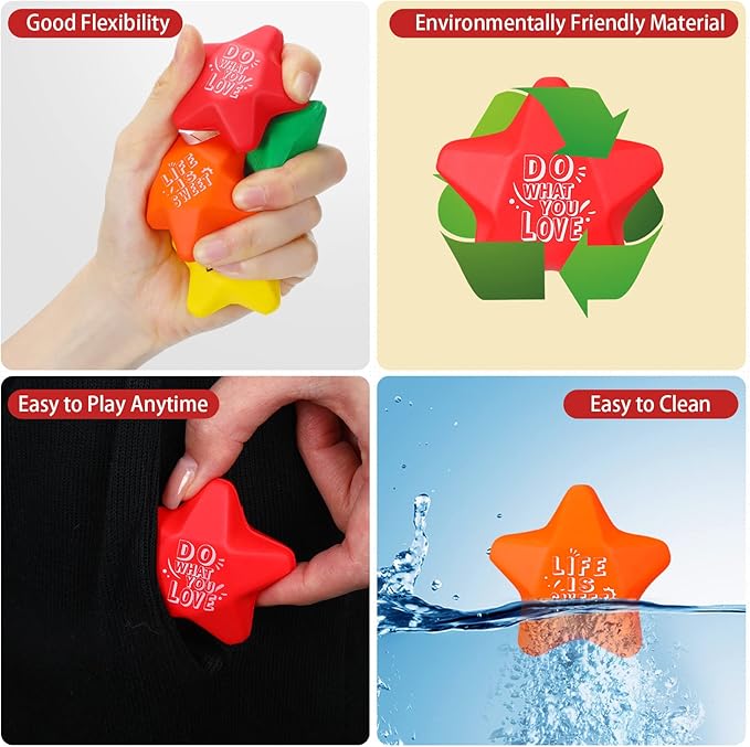 Leyndo 200 Pcs Star Stress Balls for Adults & Kids Bulk Motivational Quotes Stress Relief Colorful Foam Squeeze Balls Relief at Work/School/Home, Perfect Party Favors