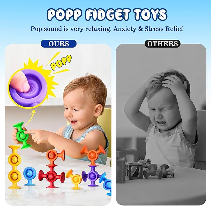 Baby Bath Toys Suction Toy: No Hole Bath Toy for Baby Toddlers Sensory Fidget Toys for Autism Fine Motor Skills Suction Cup Toys for Boys Girls - Bathtub Airplane Travel Easter Basket Stuffers