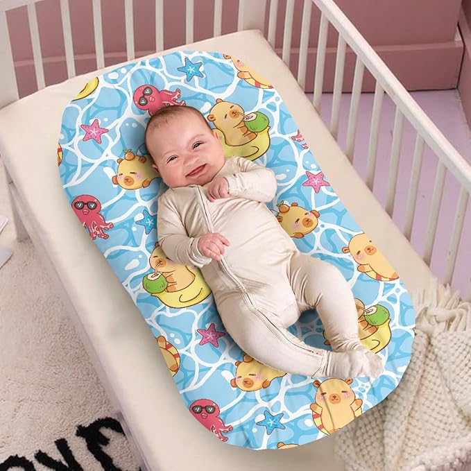 Summer Capybara Baby Lounger Cover for Boys Girls Newborn Infant Lounger Covers 31.5'' x 21.3'' Soft and Breathable Nest Replacement Slipcover Cute Octopus Print Snuggle Me Cover