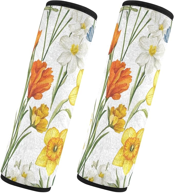 Car Seat Belt Pads Covers 2 Pcs Soft Baby Seat Shoulder Strap Cover for Women Men Kids M Fall Flowers Daffodil Carnation Freesia White