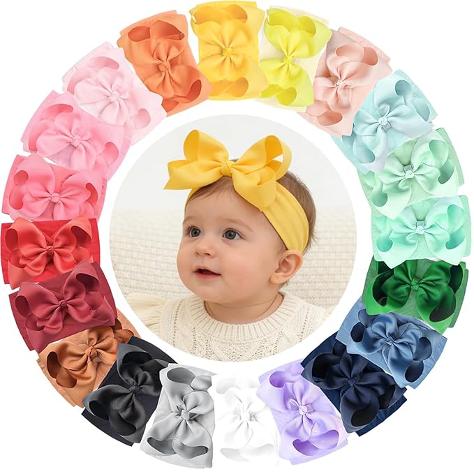 CÉLLOT 20 Colors Baby Bow Wide Turban Headbands Girls Big 5 inches Hair Bows Head Wraps Newborn Infants Toddlers Hairbands