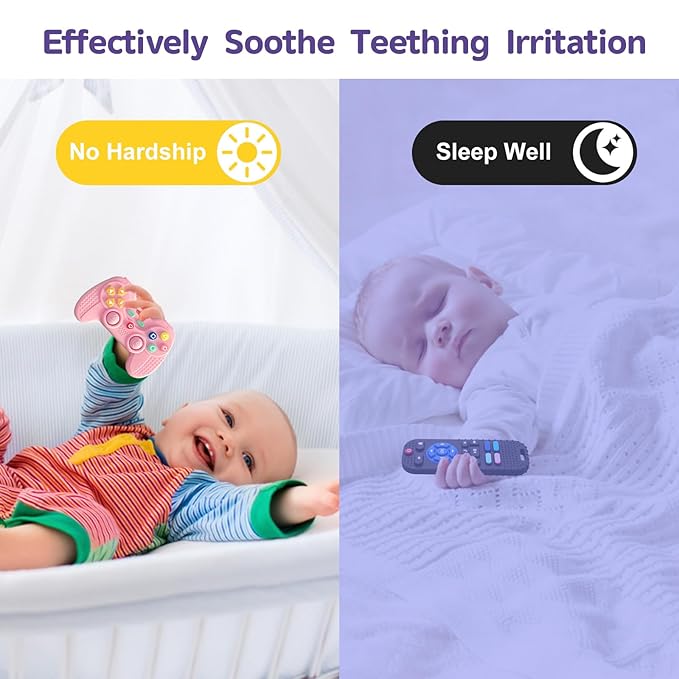 2 Pack Silicone Teethers for Babies 6-12 Months, Teething Toys for Babies 0-6 Months, Remote Teether for Baby, Sensory Toys for Baby,Toddler Infant Girl Boy Gifts