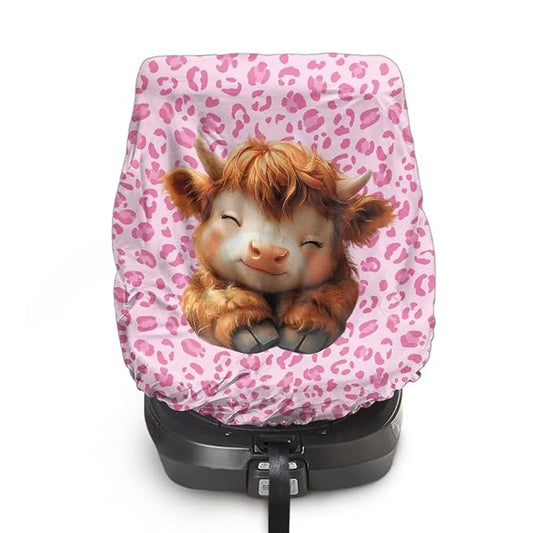 Car Seat Protector for Child Car Seat, Cute Highland Cow Car Seat Sun Cover for Baby, Pink Leopard Car Seats Heat Protector Keeps Your Toddler Baby Seat at a Cool Temperature