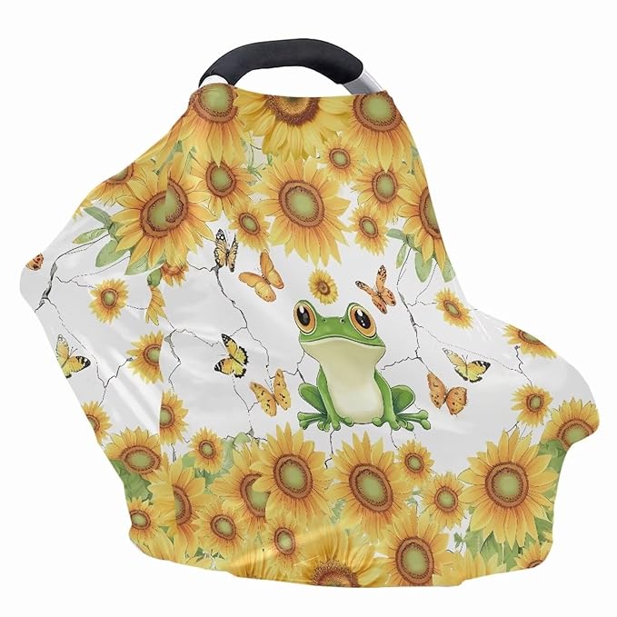AFPANQZ Sunflower Frog Nursing Cover Breastfeeding Scarf Baby Car Seat Covers Infant Stroller Cover Carseat Canopy for Girls and Boys Lightweight Breathable for Outdoor Walking Traveling