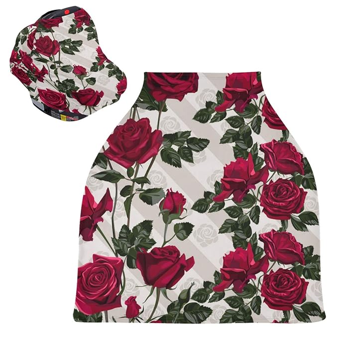 Nursing Cover Baby Car Seat Covers Carseat Canopy (Red Rose Flowers)