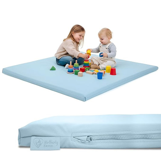 Motherly Haven Play Mat Cover Only – Fits 50x50x1 Rollable Foam Floor Mat for Babies – Waterproof, Easy to Clean Replacement Cover for Tummy Time & Crawling – Blue