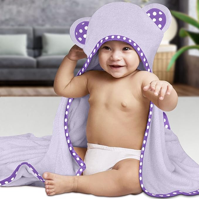 Set of 2 Hooded Baby Towels – Purple and Pink – Luxurious, Large and Super Absorbent – 35 x 35 Inch – Soft and Suitable for Infants, Toddlers and Kids – 400 GSM