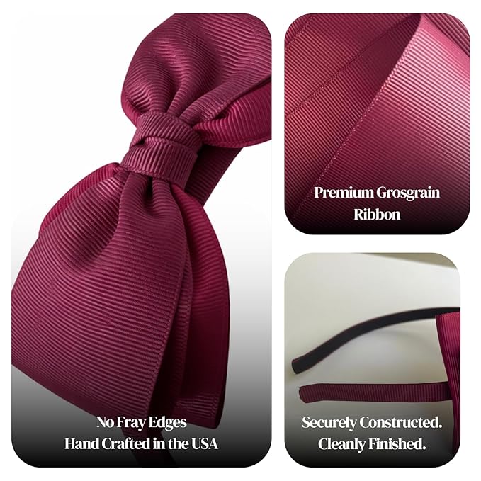 ClassExceed Burgundy Bow Headband for Girls 3–12 – Party & Recital Hair Bow, Solid Ribbon Kids Headband for Birthday Outfits