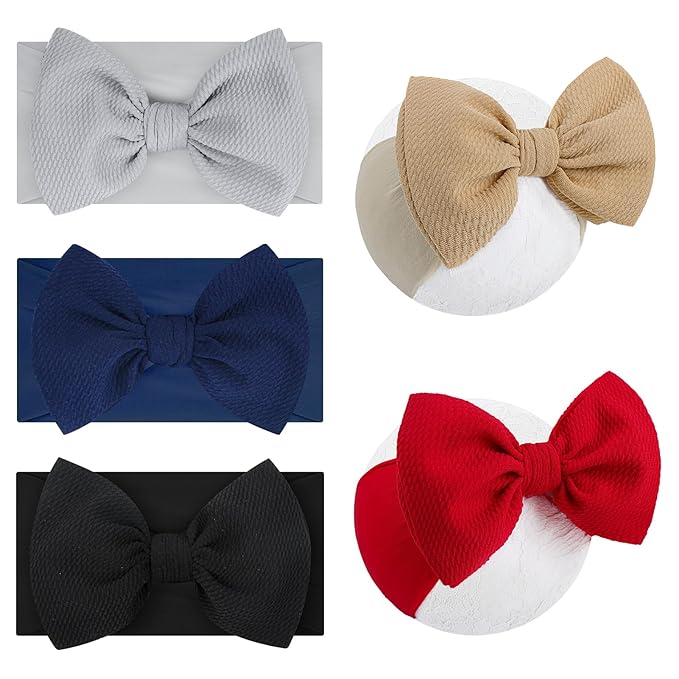 HAIRBAND 5 Pack - For Girls Baby Headbands with Bows Elastics Hairbands Oversized Head Wraps Infant Toddlers Kids Navy