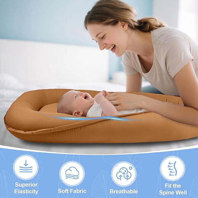 Baby Lounger, Baby Lounger for Newborn 0-24 Months, Premium Soft & Breathable Infant Lounger, Pure Cotton Baby Nest for Boys & Girls, Portable Newborn Lounger for Travel and Home.