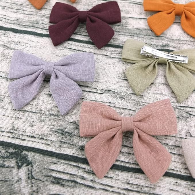 12 PCS Linen Bow Hair Clips for Baby Girls Hair Bows Alligator Clips Accessories Infants Toddler Kids Hairgrips (Linen 3.2'' Sailor Bow)