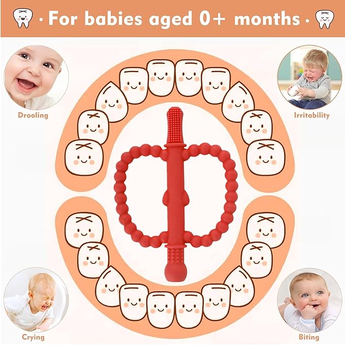 Fu Store Hollow Teether Tube 2 Pack Apple Shape Chew Straw Sensory Toy for Infant Toddlers Silicone Tubes Teething Toys for Babies 0-6 0-12 0-36 Months Gifts Teething Relief Soothing Gums (Red Green)