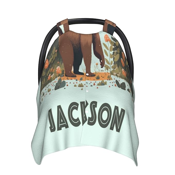 Personalized Winter Carseat Cover for Baby Custom Name Car Seat Canopy for Newborn Baby Boys Girls 2 in 1 Mom Nursing Breastfeeding Covers Bear Minky Baby Carrier Stroller Covers