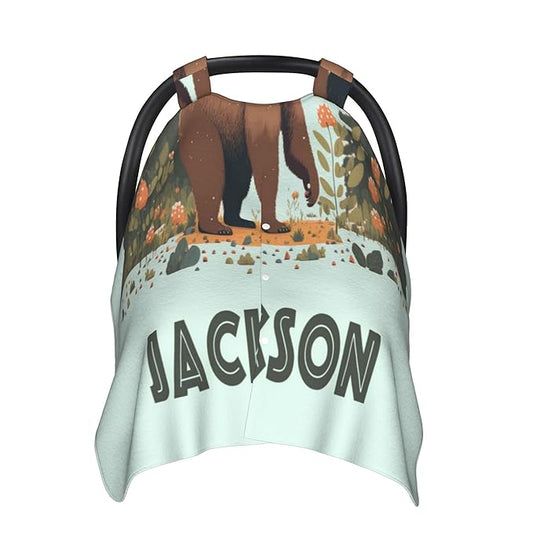Personalized Winter Carseat Cover for Baby Custom Name Car Seat Canopy for Newborn Baby Boys Girls 2 in 1 Mom Nursing Breastfeeding Covers Bear Minky Baby Carrier Stroller Covers