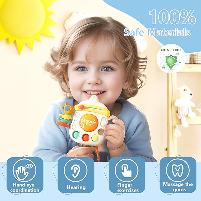 Montessori Baby Sensory Toys for 6-12 Months, Silicone Pull String Teething Toy, Infant Fidget Travel Toys, Airplane Travel Essentials, Newborn Baby Christmas & Birthday Gift for Babies