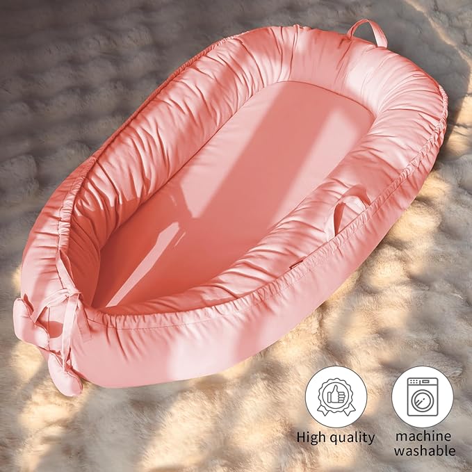 Baby Lounger - Infant Support Cushion for Newborn 0-24 Months, Soft Breathable Cotton Cover, Portable Mat for Trave, Supervised Use, Baby Essentials Gift for Infant Girl (Pink)
