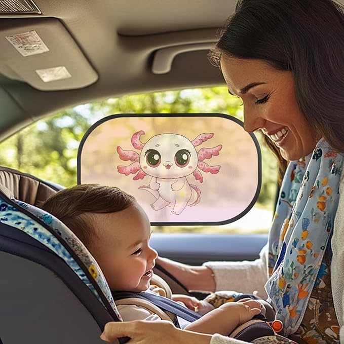 Bulopur Cute Axolotl Window Shades 2 Pack Car Shades for Back Windows Baby Car Seat Sun Protection Cute Design Car Sun Shade Side Window Fit Most Car, Truck, SUV, or Van