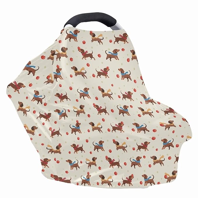AFPANQZ Cute Cartoon Dachshunds Nursing Cover Breastfeeding Scarf Baby Car Seat Covers for Boys Girls Infant Carseat Canopy Stretchy Soft Breathable Multi-Use Cover Up