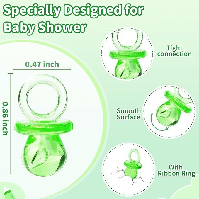 200 Pieces 0.86 Inch Baby Pacifier Baby Shower Plastic Pacifier for Baby Shower Pacifier, Baby Shower Gender Show Party Decoration DIY Birthday Party Gift (Green)