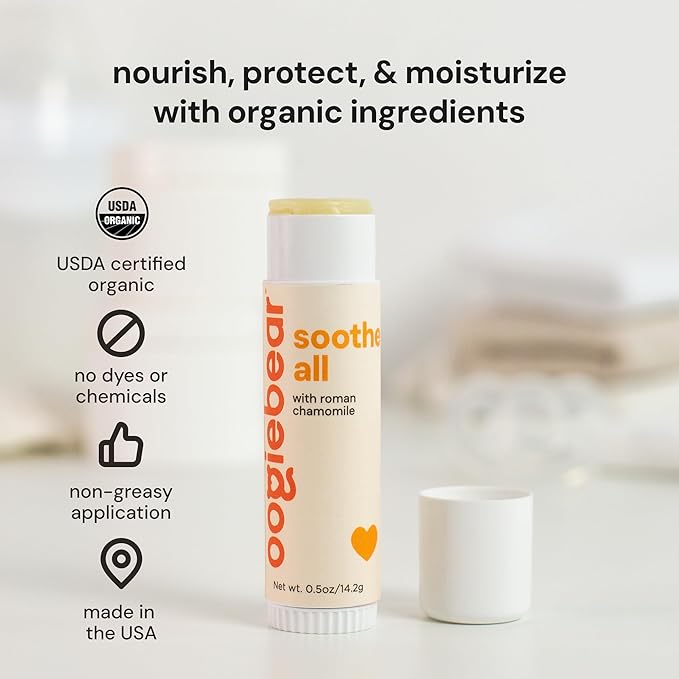 oogiebear Nose to Toe Baby Body Balm, USDA Organic Gentle Moisturizer with Olive Oil & Coconut Oil, for Babies 3 Months & Older, 0.5 Oz Balm