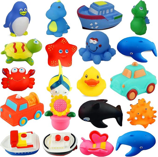 Dimple Set of 20 Floating Bath Toys, Sea Animals Squirter Toys for Boys & Girls, Assorted Sea Animals Friends, Squeeze to Spray! Tons of Fun, Great for Kids & Toddlers