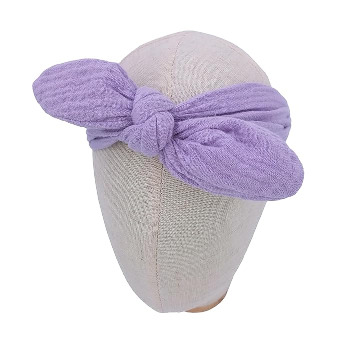 Sugarmelon Original Cotton Gauze Headband for Newborn Toddler Infant Baby Girl Kids Muslin Cotton Hair Bow Headbands Turban Elastic Hair Bands (2 pcs Orchid)