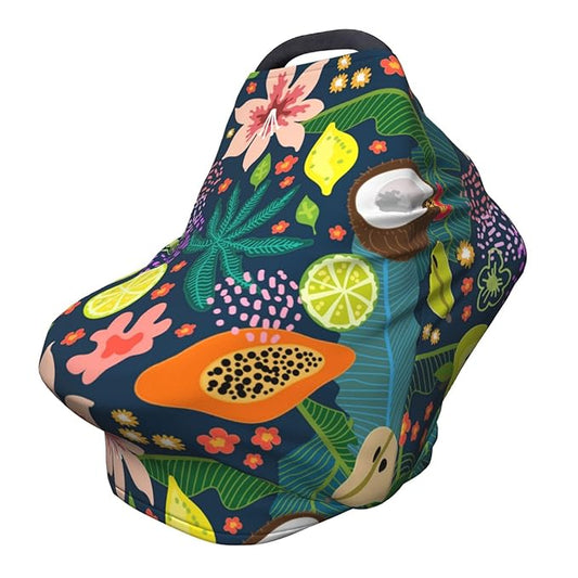 Tropical Garden Fruits Car Seat Cover for Baby Nursing Cover Breastfeeding Baby Carrier Cover Stretchy Carseat Canopy for Toddler Newborn Shower Gift