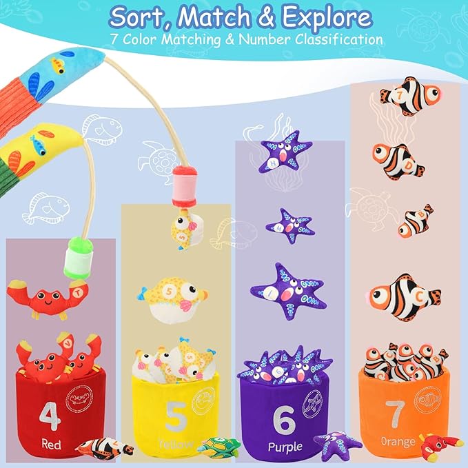 Montessori Toys for 1 Year Old, 40PCS Upgraded Fishing Game Toys for Toddlers 1-3, Educational Baby Toy for Color Sorting, Number & Alphabet Learning, Birthday Gifts for Baby Boy Girl Age 1 2 3