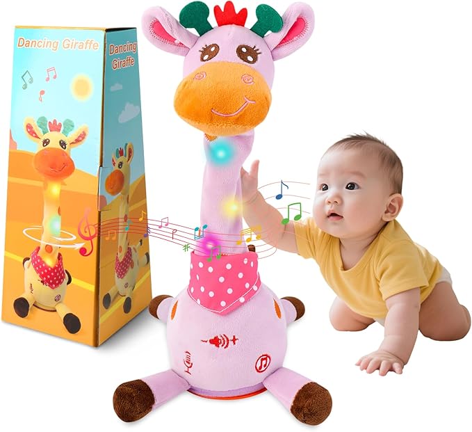 JISONCASE Talking Dancing Giraffe Baby Toy, Adjustable Volume Tummy Time Toy Repeating What You Say, Singing Mimicking Recording Sensory Education for Toddlers Boy Girls