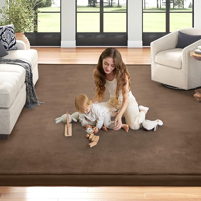Baby Play Mat for Floor Nursery Rug Muscle Mat Area Rug Playroom Rug 79"x79" Playpen Mat Memory Foam 1.3" Thick Crawling Mat for Babies,Toddlers, Infants, Kids,Chestnut