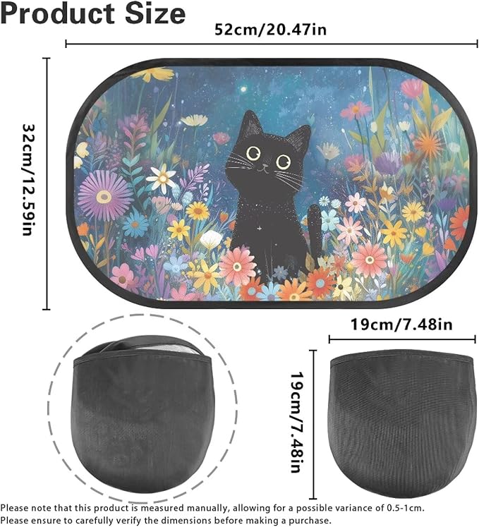 Bulopur Floral Black Cat Window Shades for Car 2 Pack Side Windshield Sun Shade UV Protection Breathable Car Sunshade Side Window Universal Auto Interior Accessories