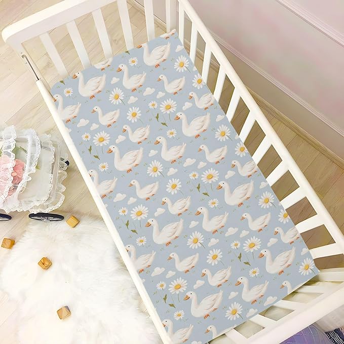 Baby Crib Sheet Cute Goose Flowers Crib Mattress for Boys and Girls Playard Sheet Soft Breathable Fitted Baby Mattress Cover 52x28in