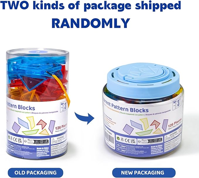 Pairez Toys Transparent Pattern Blocks, 126 Pcs Geometric Shapes Blocks, Tangram Puzzles, Practice Sorting Counting Patterning, Math Manipulatives for Kids, Back to School Supplies, Teacher Supplies