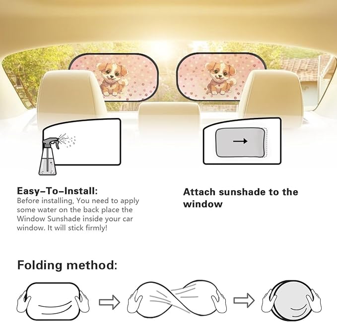 Bulopur Cute Dog Window Shades 2 Pack Car Shades for Back Windows Baby Side Window Screens UV Protection Breathable Universal Car Interior Accessories Car Sun Shade