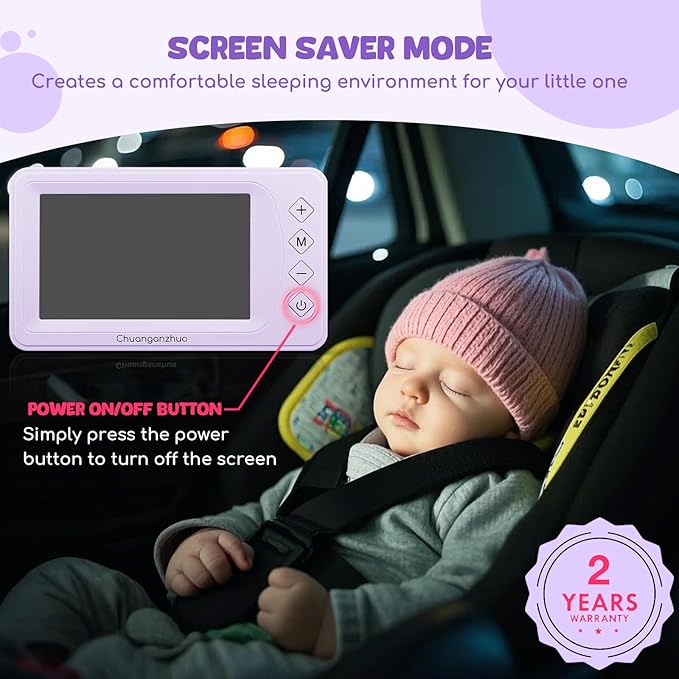 Baby Car Camera with Advanced Crystal-Clear Night Vision, 3X Zoom, USB Powered, 5'' AHD 1080P IPS Car Baby Monitor, Backseat Camera for Kids Infants Rear Facing Mirror, 5inch, Purple