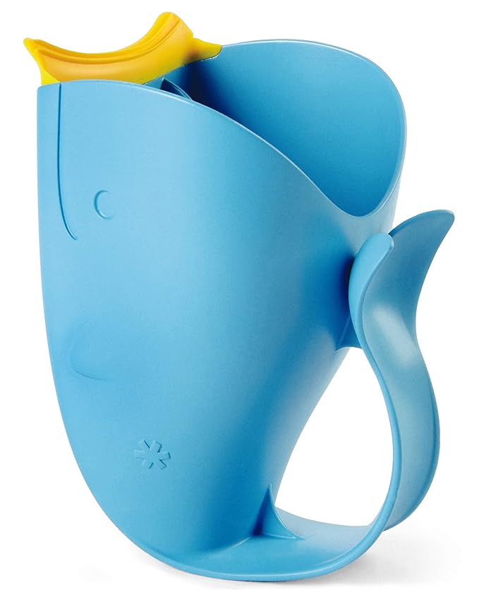 Skip Hop Baby Bath Tub, 3-Stage Smart Sling Tub, Moby, Blue & Baby Bath Rinse Cup, Moby Tear-Free Waterfall Rinser, Blue