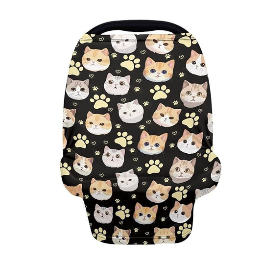 GIFTPUZZ Cats Nursing Cover for Breastfeeding Car Seat Cover Nursing Scarf Thermal Carseat Canopy Ultra-Soft Breathable Multipurpose Design Light Blanket Stroller Cover