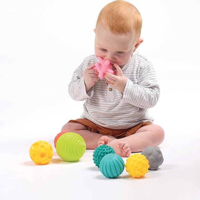 Set of 8 Awakening Balls | Ludi | Assorted Sensory Stimulation Balls | Different Shapes and Colours | Soft Plastic | from 6 Months